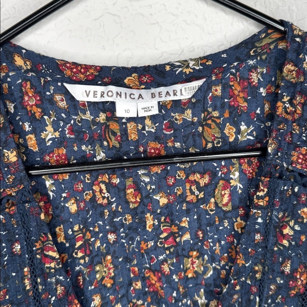 Veronica Beard Shireen Dress Ink Multi Vine Floral Long Sleeve Cotton Midi - Picture 6 of 16